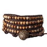 JNZLHTZDYDK Fashion Decoration Vintage Picture Jaspers Beads Leather Wrap Bracelet Boho Earth Color