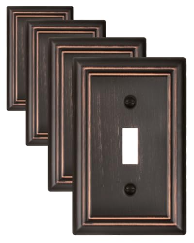 ZILLSEA Metal Wall Plates, Decorative Switch Plates and Outlet Covers (Aged Bronze/1 Toggle 4 Pack)