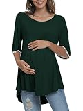 Xpenyo Women's Maternity Blouse Tops Round Neck Lace Bell Sleeve Plain Maternity T Shirt Pregnancy S