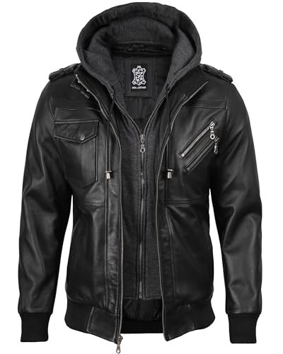 Blingsoul Mens Leather Jacket Removable Hooded Black Leather Jackets For Men4