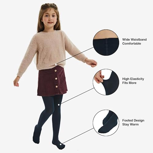 PICCOLO HOSIERY Girls Fleece-Lined Winter Tights, School Uniform – Warm, Cozy & Stylish for Cold Weather, Black, Navy, White2