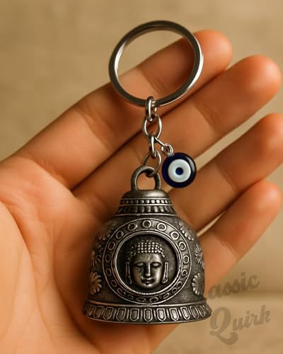 Image of Classic Quirk Evil Eye Hooked Guardian Bell Keychain - Protective Lucky Charm Bell with Clip Hook for Bike, Car, Key & Bag | Spiritual Good Luck Talisman Gift