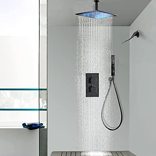 Robinet de douche thermostatique noir LED avec cascade de baignoire