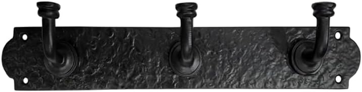 Adonai Hardware "Raham Antique Cast Iron 3 Hooks with Back Plate - Matte Black