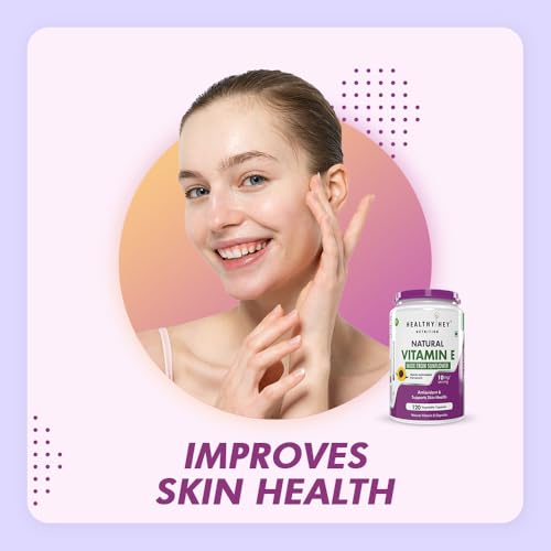 HealthyHey Vitamin E Capsules | Vitamin E for Skin & Hair | Sunflower - D-Alpha-Tocpherol -120 Veg Capsules