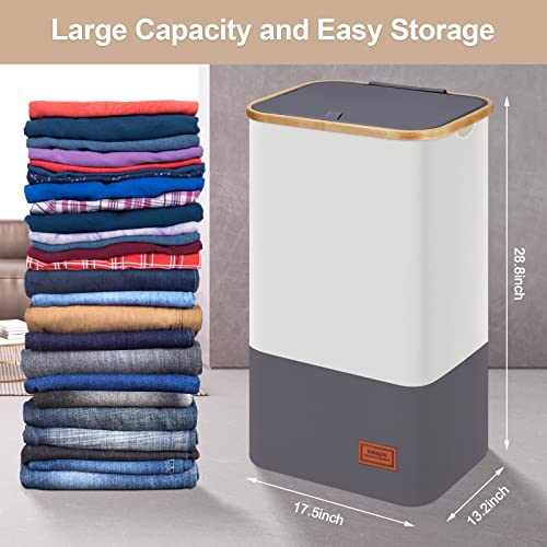 Dofasayi Laundry Hamper With Lid - 82L Xxl- Large Laundry Basket With Bamboo Handles, Portable Clothes Hamper For Dorm Room, Bathroom, Bedroom, Grey Foldable Hamper For Toys (Grey + White, 110L) #TOP3