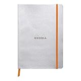 RHODIA 117451C - Silver Soft Notebook - A5 - Dotted Dot - 160 pages - Ivory Clairefontaine Paper 90 g/m - Bookmark, Elastic Closure - Faux Leather Cover - Rhodiarama Collection