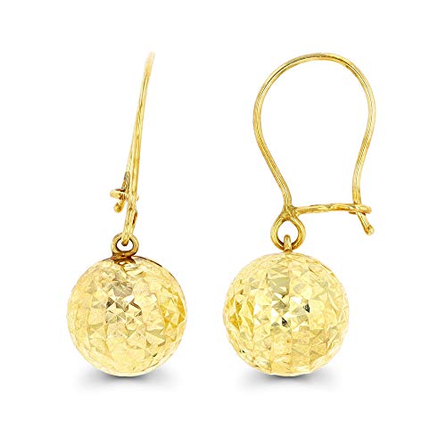 14K Gold Yellow 10MM Diamond Cut Dangling Ball Earring