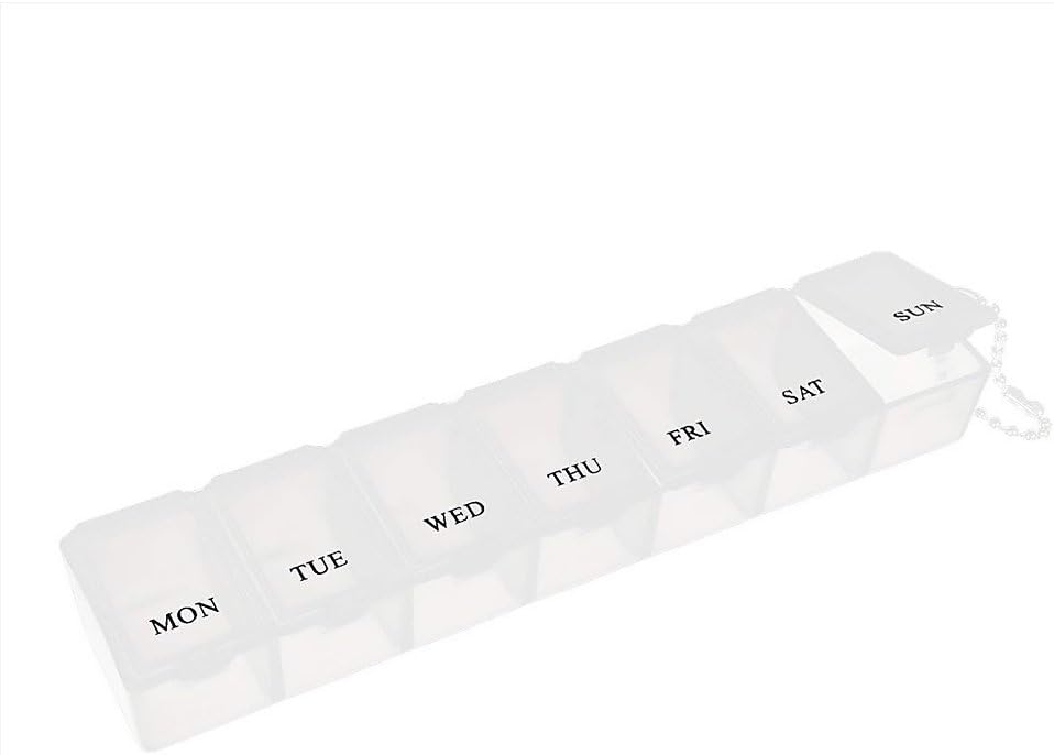 Pill Box for a Week Dose,Plastic 7 Days Pill Organizer Case for Travel Planner Bussiness Trip Medication Container with Cover,Weekly Pill Dispenser Holder Suitble for Supplements Vitamins (White)
