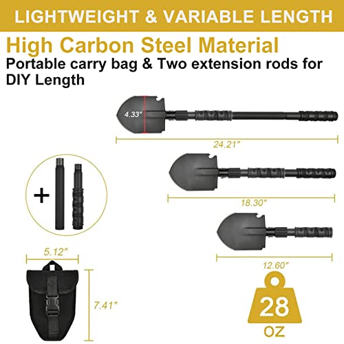 Yeacool Folding Shovel, (24.21'') Camping Shovel, Survival Off Road E Tool Shovel, With Pickaxe, Portable Bag, High Carbon Steel, For Digging, Backpacking, Hiking, Gardening, Emergency, Outdoor #TOP1