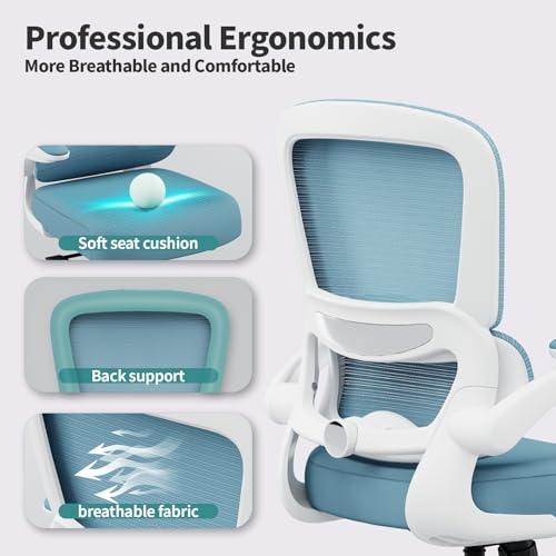 Image of TRALT Office Chair - Ergonomic Desk Chair with Adjustable Lumbar Support, Mesh Computer Chair, Executive Chair for Home Office Comfortable Lumbar Support (1, Sky Blue)