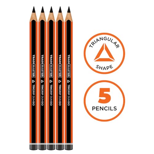 TRADEMASTER Carpenters Pencils Pack of 5 | Builders Pencil with TriGrip Jumbo Barrel - Construction Pencils Having Hard Lead for Marking Wood, Brick, Concrete & Plasterboard | Work Pencil for Builders by Trademaster - Used condition - Image 2