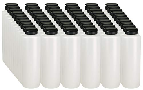 Pinnacle Mercantile Condiment Squeeze Bottles with Flip Top Hinged Black Cap 16 oz Set of 60 (Perfect for Condiments, Sauces, Dressings, BBQ, Ketchup) Made USA