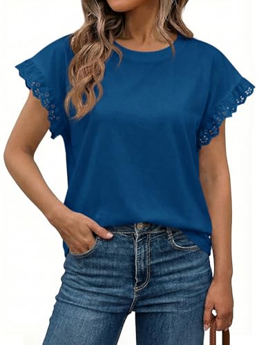 Image of Tankaneo Womens Summer Crewneck T-Shirts Lace Cap Sleeve Tops Dressy Casual Loose Fit Work Basic Tees Outfits 2026