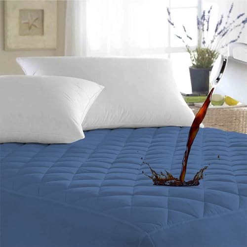 Image of Ayka 100% Waterproof Queen Size 72x60 inch Cotton Quilted Mattress Protector Breathable Hypoallergenic Noiseless Ultra Soft Elastic Fitted Bed Protector Mattress /Bed Cover (Med Blue, Queen (72*60 inch))