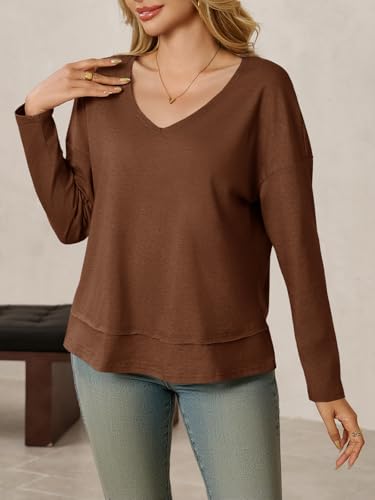 Image of Cicy Bell Womens Long Sleeve V Neck T Shirts Casual Flowy Loose Fit Tops