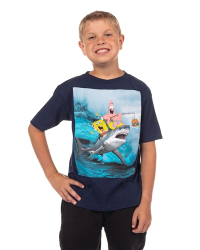 SpongeBob Shirt Boys Patrick Fishing On Shark Short Sleeve Graphic Tee (8)