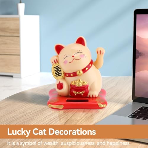 Cyrank Winkekatze Solarbetriebene, Maneki Neko Fortune Cat, Chinesische Glückskatze Lucky Cat, Winkende Japanische Glückskatze Mit winkenden Arm Solarbetrieben Für Home Display Car Decor
