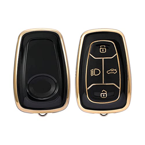 Image of Keyzone TPU Car Key Cover Compatible for: Nexon, Harrier, Tigor BS6, Tigor EV, Safari 2021, Altroz, Safari Gold, Gravitas, Punch Smart Key (Gold Black)