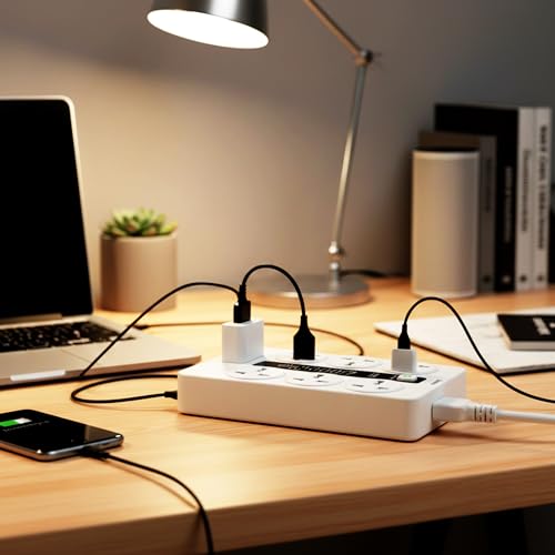 Image of MD Proelectra Premium Strong Extension Board with 6 Universal Sockets, 5 USB Ports, 1 Type-C, 2500W Power Strip with LED Display and Master Switch, Multi Plug Board for Home & Office