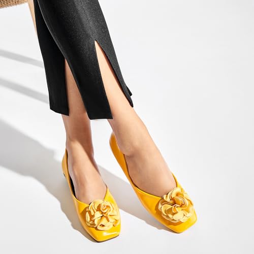 Image of C.Paravano Ballet Flats for Women | Women's Flats | Square Toe | Slip On Dress Shoes | Satin Flower Shoes
