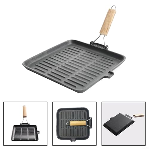 SMZhomeone Gusseisen-Grillpfanne, 27,9 cm, quadratisch, mit faltbarem Holzgriff, für Herd, Grill, Lagerfeuer, Kochen für Herde, Grills und Lagerfeuer 5 SMZhomeone Gusseisen-Grillpfanne, 27,9 cm, quadratisch, mit faltbarem Holzgriff, für Herd, Grill, Lagerfeuer, Kochen für Herde, Grills und Lagerfeuer