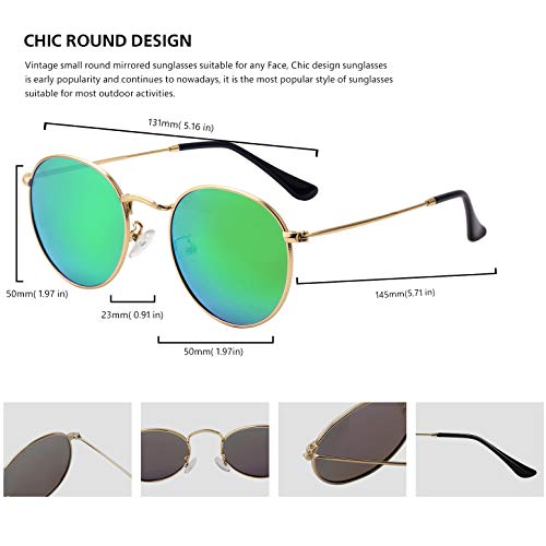 Image of Small Round Polarized Sunglasses Retro Men Women Mirrored Lens Metal Frame Circle Sun Glasses Shades
