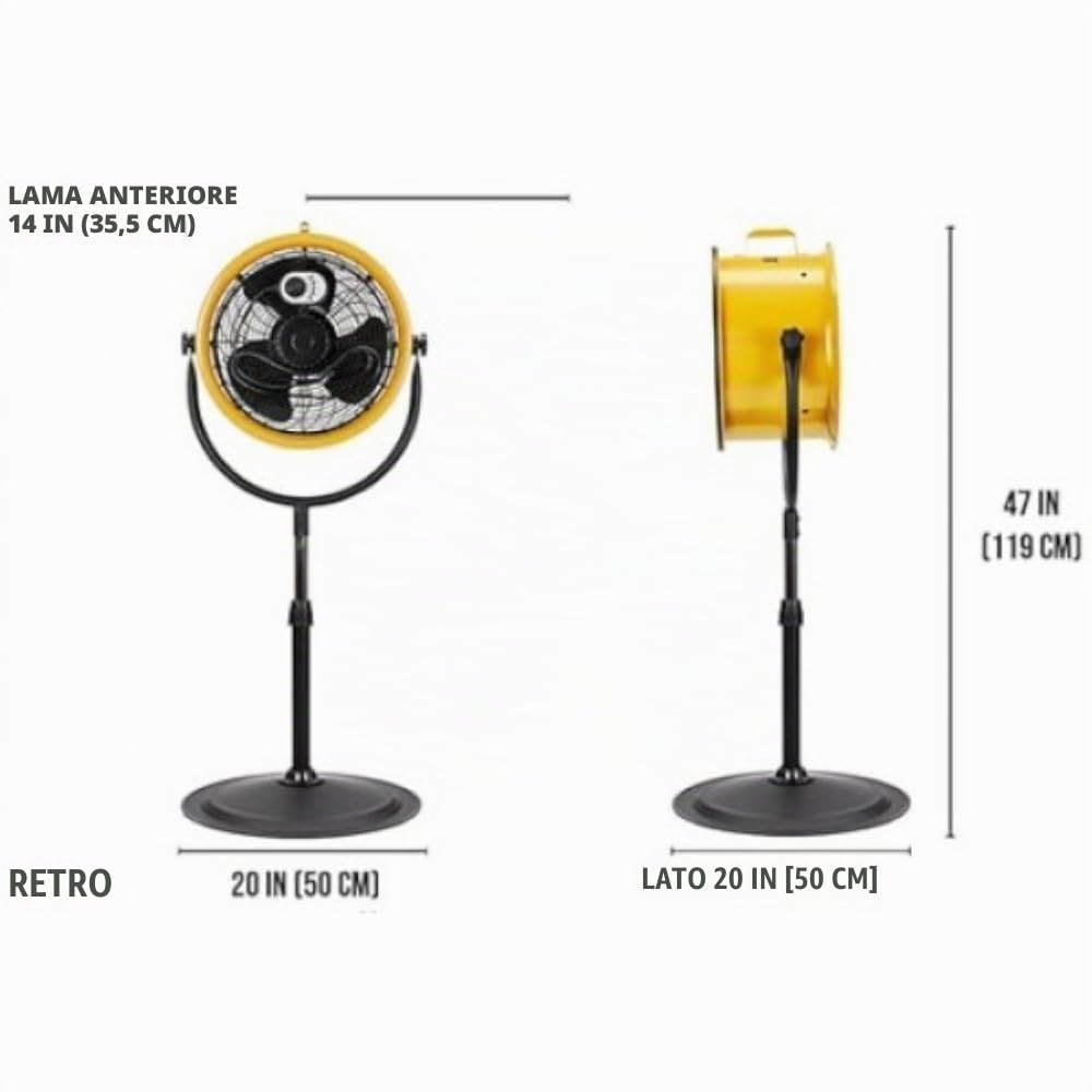 CAT Ventilatore a Piantana HVPD-14AC CT004 Ø 35 cm 120W 4 Velocità 7 m/s 65 m3 al minuto 135 cm Altezza 3m Cavo Ventilatore Potente per Casa e Ufficio