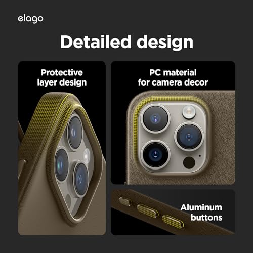 Image of elago Magnetic Leather Case Compatible with iPhone 15 Pro Case, Compatible with All MagSafe Accessories, 6.1 inch - Built-in Magnets, Vegan Leather, Shockproof, Water-Resistant (Taupe)