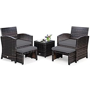 GIANTEX Rotan tuinmeubelset, balkonmeubel, klein balkon, balkonmeubel, balkonmeubel, balkonset, 2 stoelen met kruk, tuinlounge set terrasmeubels met tafel, tuinset meubels
