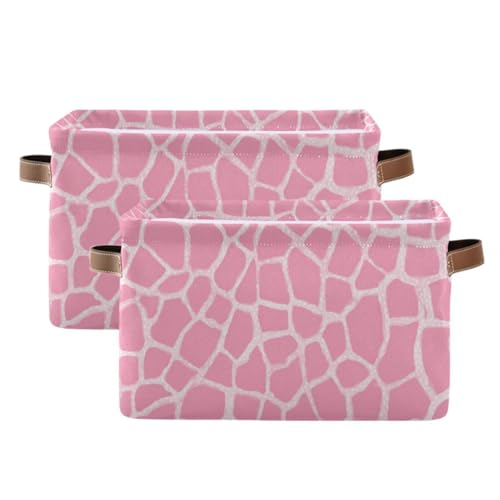 Image of Aslsiy Storage Basket Abstract Modern Giraffe Print Nursery Bins Pink Baby Canvas Box Clothes Shelf Basket Laundry Hamper Gift Basket for Home Closet 2 Pcs