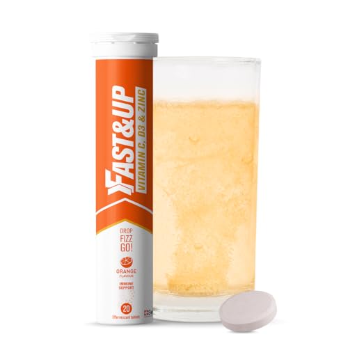 Fast&Up Vitamin C Vitamin D & Zinc - 20 Effervescent Tablets - Complete Immunity Support - Best Defence - One Daily - Orange Flavour