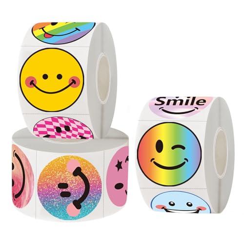 900PCS Smiling Stickers, 1.5 inch Happy Smiley Face Stickers for Kids, School Teaching Rewards Stickers- Perforated Line/ 3 Rolls