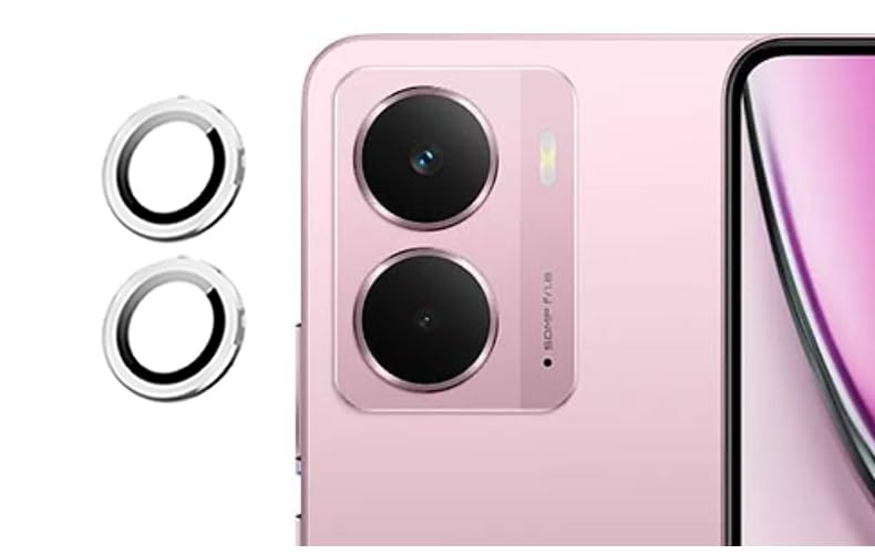 Image of imluckies Camera Ring Lens Protector (Aluminum with Tempered Glass) Compatible for Realme P3 - Silver (Pack of 2 rings)