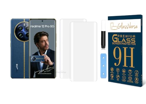 Image of GlassVerse 12 Pro UV Tempered Glass Screen Protector. Pack Of 2 | 3D Curved Edge | 9H Hardness | Full UV Glue with UV Light | Anti-Scratch | Case Friendly | HD Clear. (6.7 Inches)