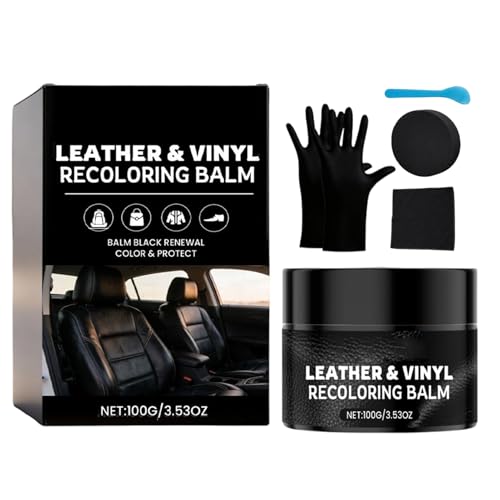 Schwarzer Lederbalsam – 100 g Kratzfüllung Ledercreme mit Schwamm | Möbelbeschichtung Creme | Restorer Balsam für Sofa, Couch, Autositze, Taschen, Jacken, Schuhe, Stiefel