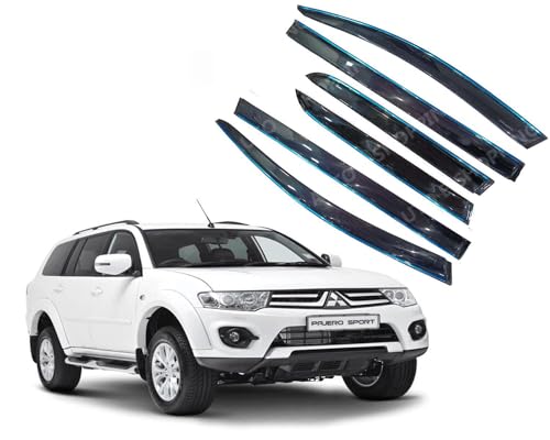 Auto E-Shopping Compatible Chromeline Silverline Door Visor Wind Rain Deflector Black Color Pajero Sport Set of 4 Pieces