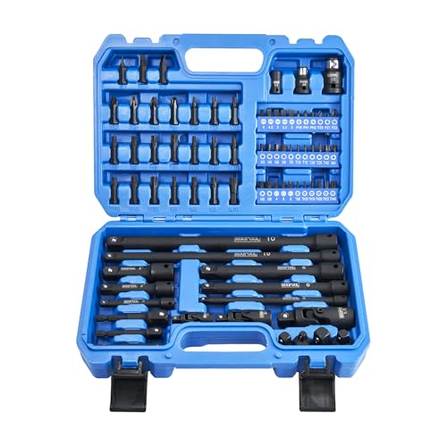 KOOPOOL 78 Pieces Drive Tool Accessory Set, Extension Bar Set Includes Socket Adapters, Socket Extension Bar, Swivel Universal Joints, Coupler and Bits 1/4