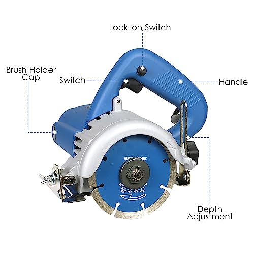 Trocken Steintrennsäge Hancaner 1200 W Fliesensäge, incl.Ø105mm Hochfeste-Trennscheibe, 12000 U/min & 0-45 Grad Fasenschnitt, von Marmor, Fliese, Keramik, Holz, PVC