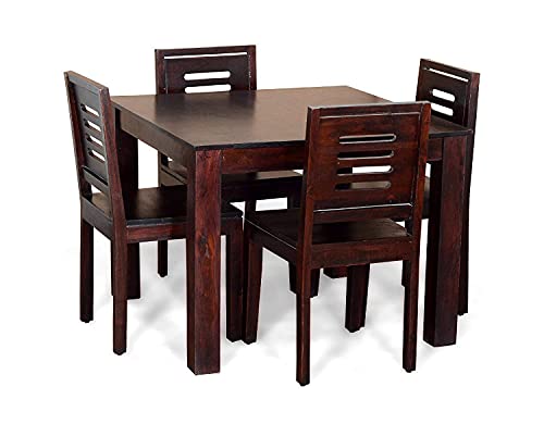 Image of Sheesham Wood Dining Table Set with Chairs for Living Room Home | Wooden Dining Room Sets Furniture for Hotels & Restaurants - Mahogany Finish (4 Seater)