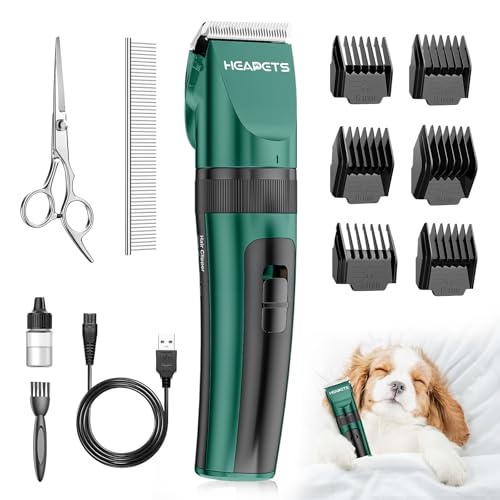 Dog Clippers for Grooming, Low Noise, Electric Quiet, Adjustable Clipper Comb, Rechargeable Cordless Dog Hair Clippers for Dogs Cats Pets, Green