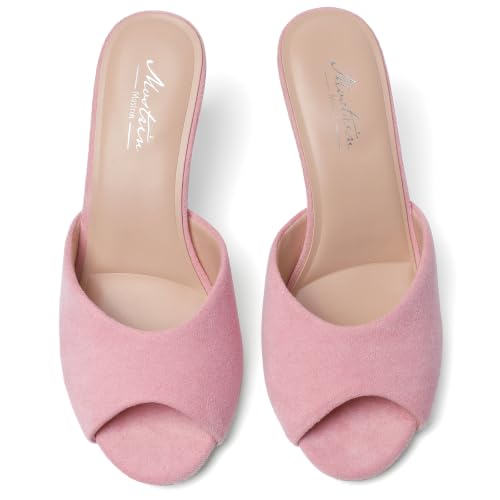 Image of Mostrin Kitten Heels for Women Summer Mules Heels Stiletto Heeled Sandals Slip On Backless Dressy Womens Sandals