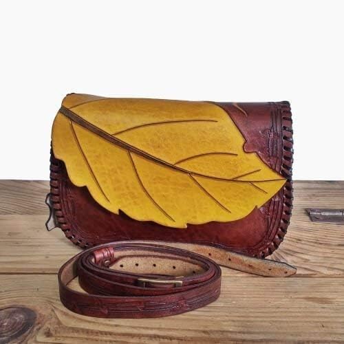 Womens Leather Shoulder Crossbody Purse Bag Small Brown Handmade