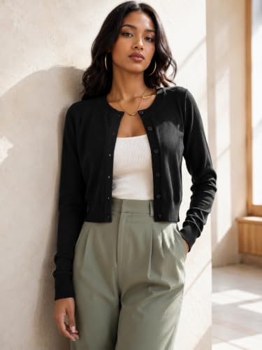 Image of LETDIOSTO Women's Cropped Cardigan Bolero Shrug, Button Down Long Sleeve