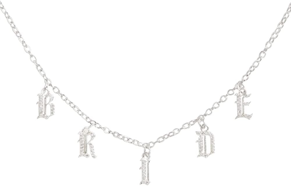 xo, FettiBride Necklace, 14" Choker, Silver Charm Letter Cubic Zirconia Jewelry, Gothic | Bachelorette Party Decorations, Bridesmaid Gift, Bridal Shower, Wedding, Stainless Steel, No Gemstone