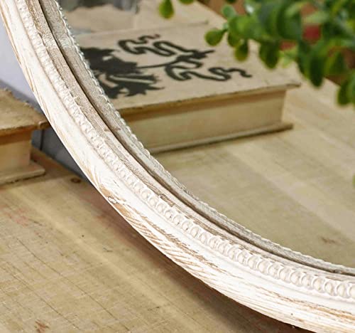 Rustic Farmhouse Circle Wall Mirror - 30 Inch Round Wooden And Beaded Framed Large Mirror For Entryways, Washrooms, Bathrooms, Living Dining Rooms - Antique Modern Circular Wall Decor - Whitewash #TOP5