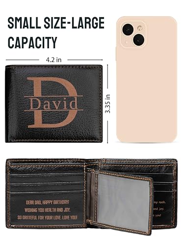 Personalized Wallet for Men, Customized Engraved Genuine Leather Wallet RFID Blocking for Him, Dad, Father, Boyfriend, Son, Husband, Groomsmen, Gifts for Birthday, Anniversary, Graduate (Dark Brown)3
