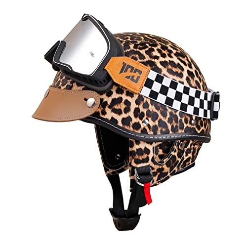 Halbschalenhelm Halbhelme Motorradhelm mit ECE Genehmigt Brain-Cap Halbschale Roller-Helm Scooter-Helm Jet-Helm mit Brille Retro für Erwachsene Herren Damen M