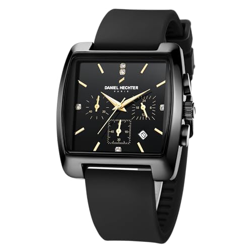 Image of Daniel Hechter Paris Alma Collection Watch for Men Premium Chronograph Watch Black Square Dial Silicone Strap, Multi-Function, Date Display Luxury