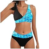 Camisetas de dos piezas para mujer Bikini conjunto de mujer 2 piezas mujer playa deporte tankini sexy cuello en V verano corto para piscina elegante y elegante sexy slim tankinis boxeador, Azul-B, XL